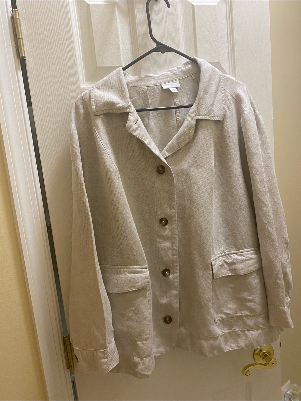 J. Jill linen Neutral Beige Button-Front Utility Barn Chore Jacket blend pockets
